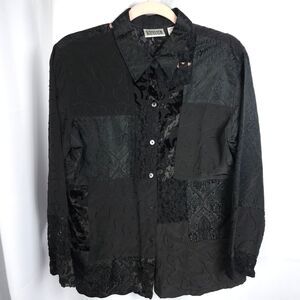 Chicos Design Womens Black Silk Lace Sheer‎ Beaded Button Down Blouse 1 8